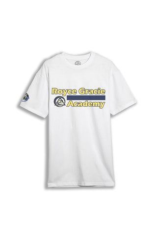 Royce Gracie Academy 360 Logo white t-shirt front view